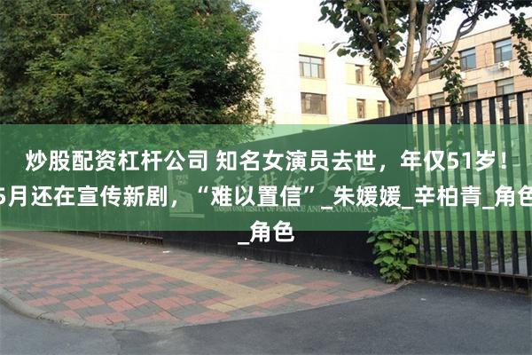 炒股配资杠杆公司 知名女演员去世，年仅51岁！5月还在宣传新剧，“难以置信”_朱媛媛_辛柏青_角色
